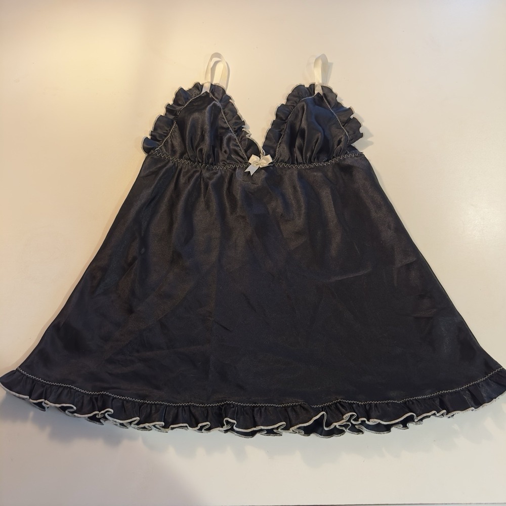 Cinema Etoile Seductive Medium Black Babydoll Night Slip Dress Goth Whimsy